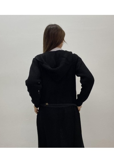 Onno Style Woman Spor Kapşonlu Lüpenli Hırka Siyah