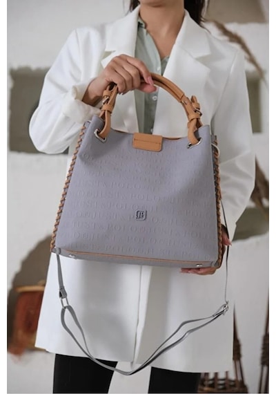 Just Polo Kadın Su Geçirmez Ayarlanabilir Askılı Büyük Boy Lüks Omuz Çantası Shoulder Bag Ebat: 27 X 30 Cm Gri - Camel