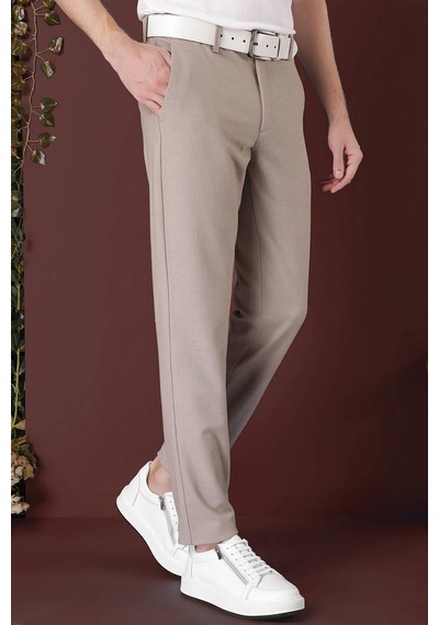 Efor Slim Fit Yan Cepli Dokulu Esnek Casual Bej Pantolon P 1139 Bej
