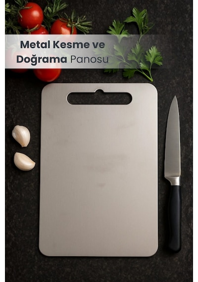 Çift Yön Paslanmaz Çelik Kesme Ve Doğrama Tahtası Metal 23 x 33 Cm