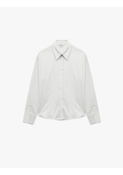 Koton Klasik Yaka Slim Fit Çizgili Uzun Kollu Gömlek Ekru Çizgili 7wak60189pw