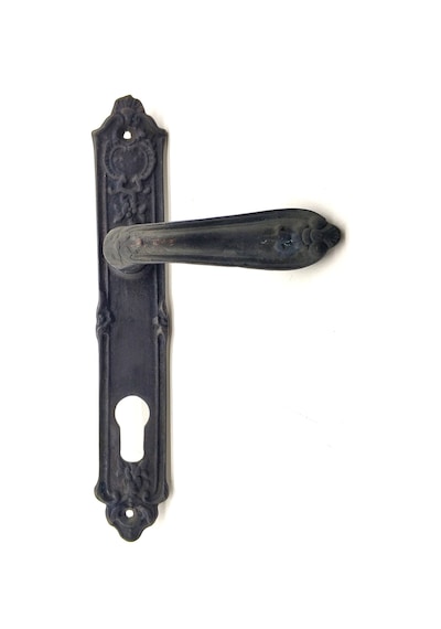 Antika Tarz Dekoratif Pirinç Çiçekli Yale Kapı Kolu - 240x40 Mm, Oksit