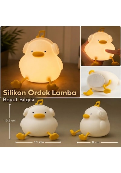 Vurmalı 7 Renkli Silikon Ördek Led Masa Lambası, Müzisyen Tasarımlı, Dokunmatik Renk Değiştiren Deko Çok Renkli 02564921
