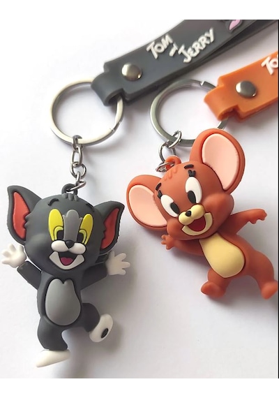 Tom Ve Jerry 3d Çift Anahtarlık Ve Çanta Süsü 2 Adet Gri - Kahverengi