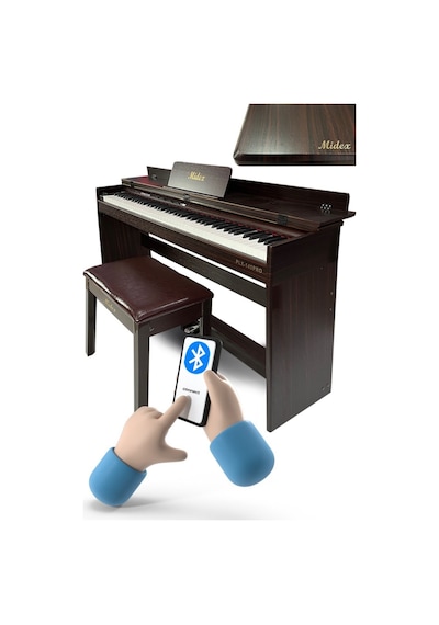 Midex PLX-140 PRO-SR Dijital Piyano Bluetooth Tuş Hassasiyeti 88 Tuşlu Kapaklı + Kulaklık + Tabure)