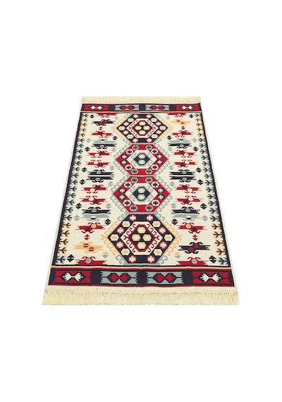 Red Cream Yıkanabilir Çift Taraflı Modern Desenli Dokuma Kilim