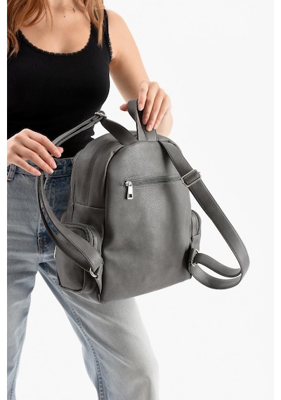 Baginn Suni Deri Kadın Sırt Çantası 38 28 Cm Mega Bag Günlük Kullanıma Uygun Çok Cepli İçi Astarlı Gri
