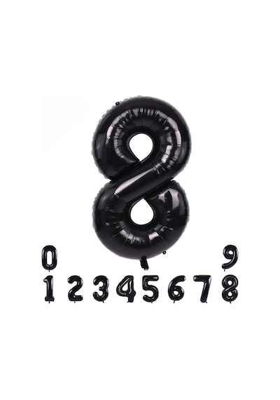 8 SEKİZ SİYAH RAKAM FOLYO BALON 34" Inc 82 cm