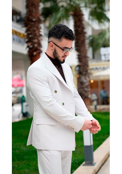 Dupont Classics Dupont Erkek Slim Fit 6 Drop Kruvaze Sivri Yaka Çift Yırtmaç Takım Elbise Beyaz Dupont Classics Dupont Erkek Slim Fit 6 Drop Kruvaze Sivri Yaka Çift Yırtmaç Takım Elbise Beyaz