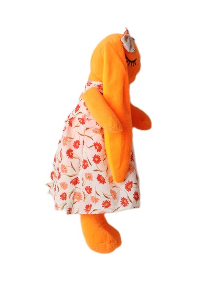 İthal Kumaş Uzun Kulaklı Renkli Kıyafetli Sevimli Tavşan Peluş Oyuncak Uyku & Oyun Arkadaşı 30 Cm. Turuncu