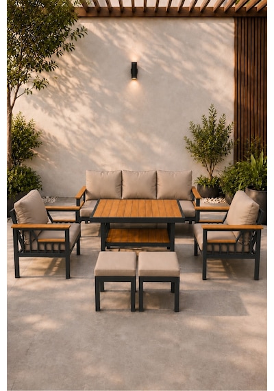 Sole Serisi Balkon Takımı, 3-1-1 Gri Bahçe Takımı, 3'lü Koltuk 70x180, 2 Tekli Koltuk 70x70, Masa 70x110, 2 Puf Cappuccino Sole Serisi Balkon Takımı, 3-1-1 Gri Bahçe Takımı, 3'lü Koltuk 70x180, 2 Tekli Koltuk 70x70, Masa 70x110, 2 Puf Cappuccino