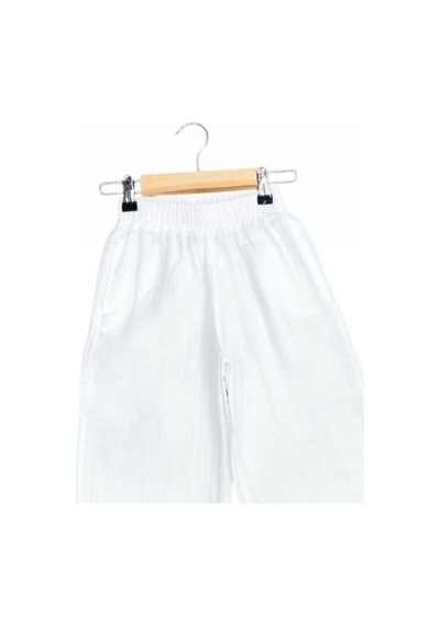 Çikoby Kız Çocuk Baskılı Etnik Desenli Müslin Bol Paça Pantolon-15687 Ekru