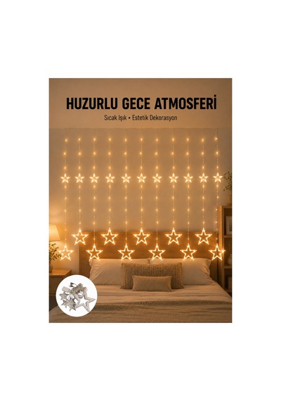 Yıldız Desenli Perde Tipi Peri Led 3x3 Metre Aydınlatma Yeni Nesil Çok Renkli Çok Renkli