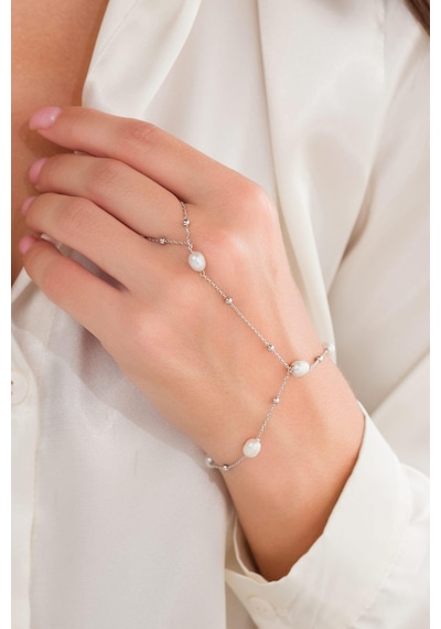 Gümüş İnci Ve Küçük Toplu Pearl Şahmeran El Zinciri Bileklik Gümüş