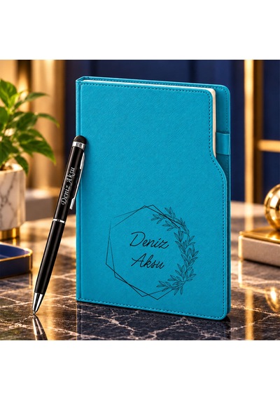 Bk Gift Kişiye Özel 374 Termo Deri Tarihli Ajanda & Siyah Touch Pen Tükenmez Kalem-9 Turkuaz Akdnz-bitmeyencom38545 26974 Bk Gift