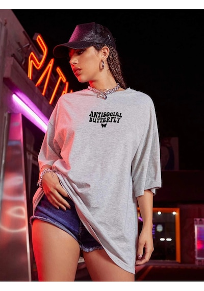 Flood Of Style Logo Baskılı Gri Tişört Antisocial Butterfly