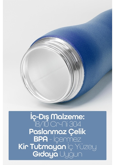 Paslanmaz 304 Çelik Matara Pipetli Motivasyon Matarası Suluğu 304 Çelik Suluk Mavi 750 Ml 1156 Mavi