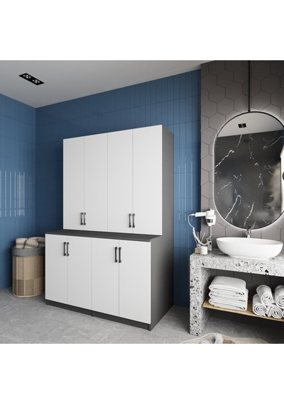 Maven Çamaşır Ve Kurutma Makinesi Dolabı Banyo Dolabı Füme Beyaz Füme - Beyaz