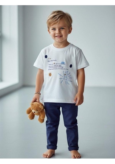 Zekids Erkek Bebek Pamuklu Baskılı T-shirt-16931 Beyaz