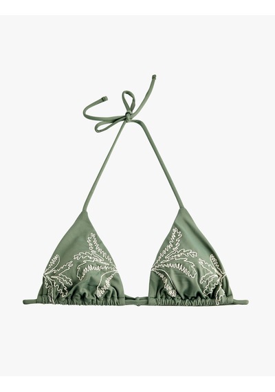 Koton Boyundan Bağlamalı Nakışlı Üçgen Bikini Üstü Yeşil 6sak10091mm