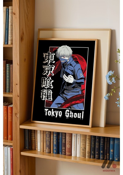 Tokyo Ghoul Kaneki Maske Poster, Ahşap Çerçeveli Duvar Tablosu - Anime Severlere Özel Hediye