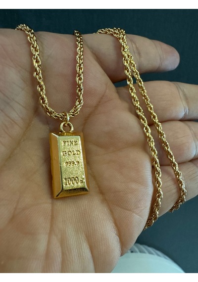 Külçe Gold Bar Kadın Kolye Zarif Metal Görünümlü Takı Çelik