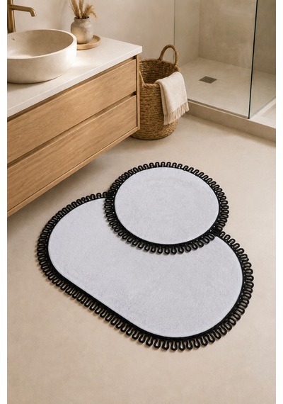 El Yapımı Bohem Banyo Paspası 2'li Peluş Kaymaz Jel Taban Yuvarlak 60x60 Cm Ve Oval 55x100 Cm Çok Renkli
