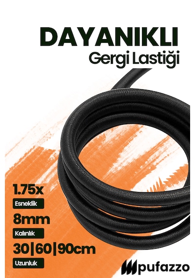 Pufazzo Kancalı Bagaj Lastiği 3 Adet - Bagaj Gergi Lastiği Siyah 30-60-90cm 3 Adet