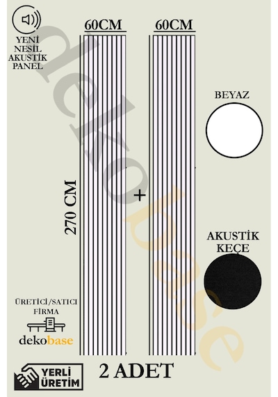 Beyaz 2 Adet 60x270 Cm Yeni Nesil Akustik Ahşap Duvar Paneli