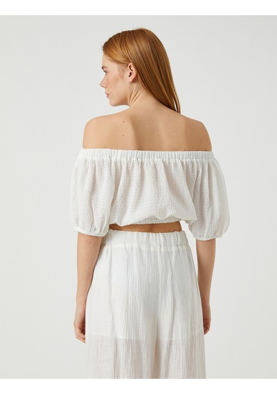 Koton Crop Bluz Omzu Açık Balon Kollu Beyaz 3sak60136cw 3SAK60136CW000