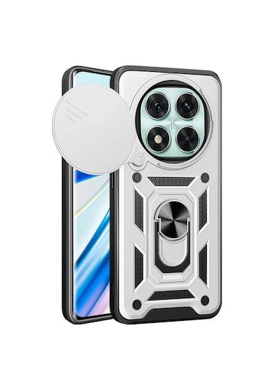 Redmi Note 14 Pro Plus 5G Uyumlu Tank Kılıf Yüzüklü Standlı Zırhlı Outdoor Kapak - Gri