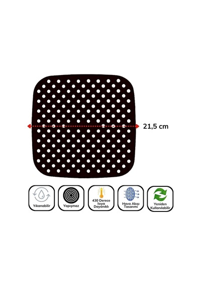 Buffer Siyah Isıya Dayanıklı Yıkanılabilir Silikon Fırın Ve Airfryer Kare Model Pişirme Matı 21,5 Cm