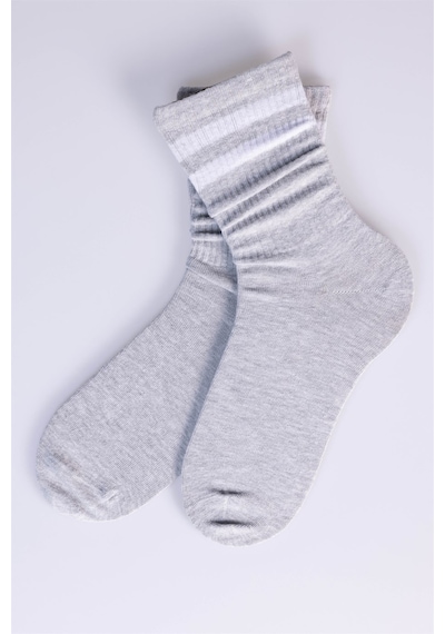 Tudors Unisex Çizgili Kolej Tenis Çorabı-27765 - Erkek Gri