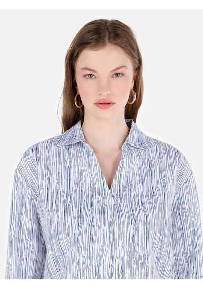 Colin's Colins Regular Fit Shirt Yaka Roll-up Kol Çizgili Beyaz Kadın Uzun Kol Gömlek Cl1069201 Q1.v1 Ofw Beyaz