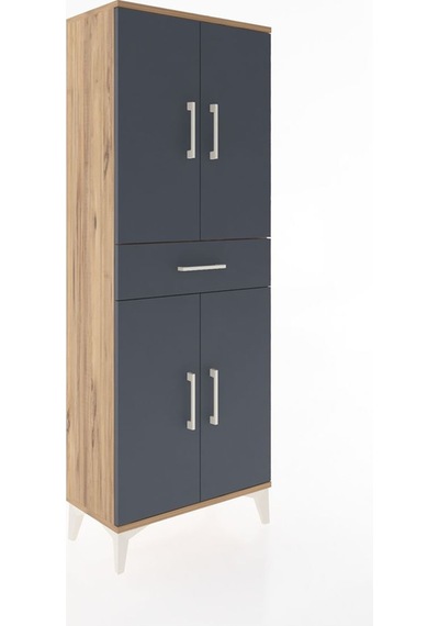 Arges Dolap 3 Raflı Tek Çekmeceli 4 Kapaklı 60x30x163 Çam-ant... Çam