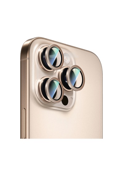 Apple Uyumlu   iPhone 16 Pro Max Caseworld Alloy Serisi Oleofobik Anti Reflective Kamera Lens Koruyucu Gold