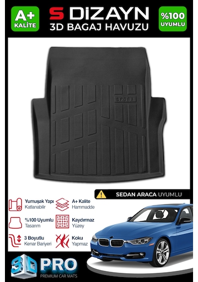 S-dizayn Bmw 3 Serisi F30 3d Pro Bagaj Havuzu 2012-2019 A+ Kalite
