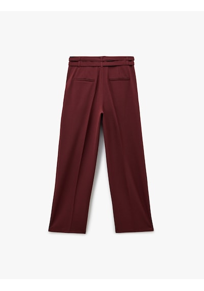 Koton Cepli Çift Kemer Detaylı Düz Bol Paça Kumaş Pantolon Bordo 6wak40183pw Bordo