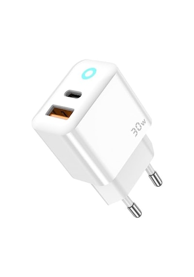 Blue Moon Pd 30watt Hızlı Şarj Aleti, A + C Girişli, Beyaz, Usb A Ve Type C Çıkışlı