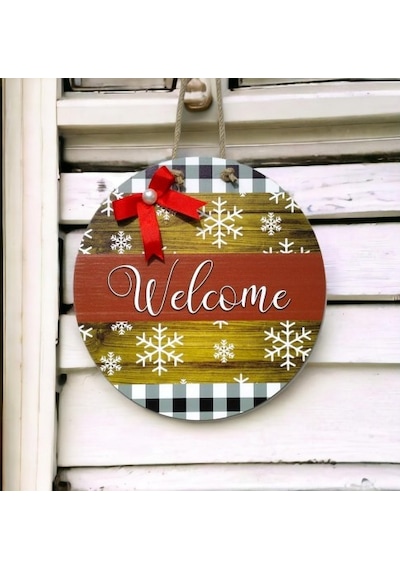 Dijital Baskı Kırmızı Kurdeleli İncili Welcome Kapı Süsü 30 Cm Ka