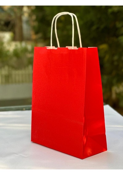 1.kalite 18x8x24cm 1 Li Kırmızı Renkli Kraft Kağıt Çanta Hediye Poşeti Hediye Paketi Kraft Çanta