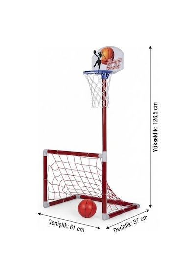 2'si 1 Arada Portatif Futbol Kalesi Ve Basketbol Potası Seti Eğlenceli Eğitici Spor Oyuncağı 126 Cm