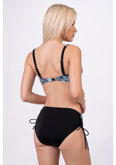 Endeep Kadın Büyük Beden Balenli Destekli Açık Mavi Desenli Bikini Takımı Açık Mavi - Siyah