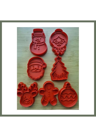 Bezos 3d Baskı Yılbaşı Kurabiye Kalıbı Ve Damga Seti Noel Baba Ren Geyiği Kardan Adam Çam Ağacı Kırmızı Bezos1