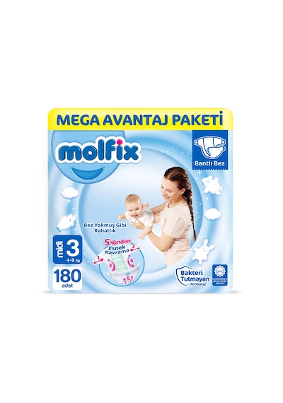 Molfix Bebek Bezi 3 Numara Midi Mega Avantaj Paketi 180 Adet