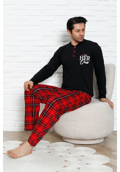 Enisena Erkek Pijama Takımı - Ekose Altlı- Eş Versiyonlu -12580 Siyah
