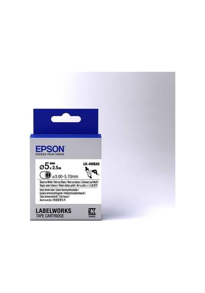 Epson LK-4WBA5 Isıyla Daralan Siyah Üzeri Beyaz 5 MM 2.5 M Etiket