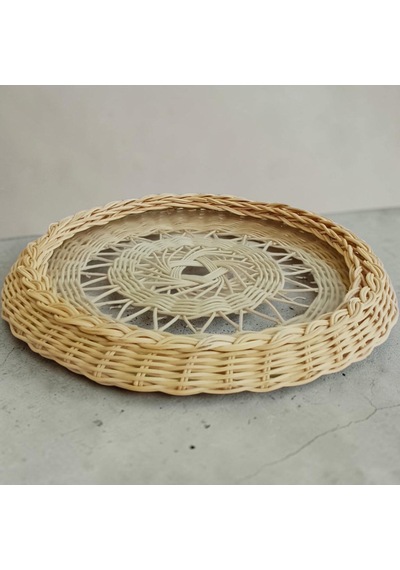 Handanrattan El Örgüsü Dekoratif Rattan Tepsi - 38 Cm Bohem Sunumluk Vişne&doğal