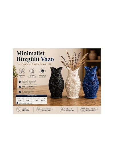 Urartu 3d Koyu Mavi Zarif Çiçek Desenli Tavus Kuşu Temalı Vazo Model:hbcv0000gıı2rn