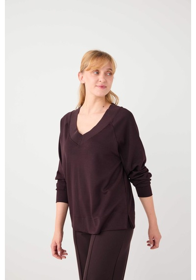 Jimmy Key Jimmy Key Acı Kahve Uzun Kollu V Yaka Örme Modal Sweatshirt 5ww235785803 Kahverengi